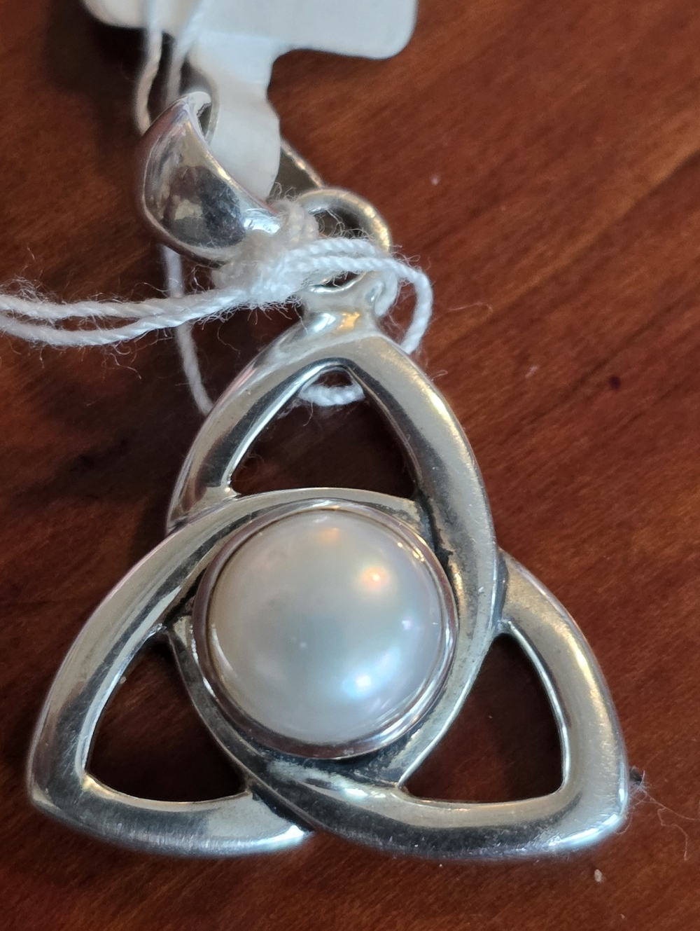 Silver Pearl Trinity Knot Pendant - White Pearl